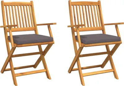 Image de vidaXL : 2 chaises pliantes, couleur marron, en bois d'acacia massif