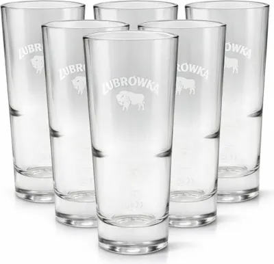 Produktbild von -ubrówka Longdrinkgläser – 6er Set | Original Markengläser mit weißem Logo | 2 cl / 4 cl geeicht | Ideal für Vodka & Longdrinks