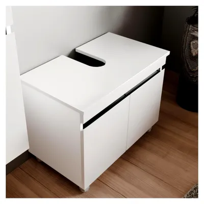Produktbild von Waschbeckenunterschrank in Weiß | Badezimmerschrank mit Füßen | Badunterschrank in 60cm/80cm | 2 Softclose-Türen | Hochglanz-Beschichtung