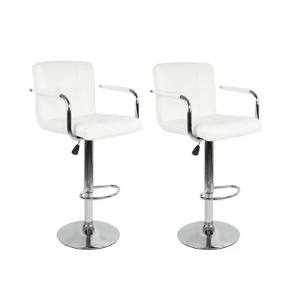 Produktbild von 2er Set Barhocker mit Lehne undHandlauf aus Kunstleder 360° drehbar höhenverstellbar Gepolsterter Barstuhl Bistrohocker Weiß