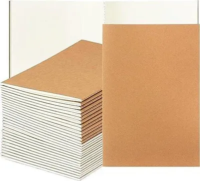 Produktbild von WUWEOT 30 Stück A5 Kraftpapier-Notizbücher, 21x14cm, 60 leere Seiten, 30 Blatt, für Studenten, Reisende, Büro, Schule, Notizbuch-Tagebuch zum Schreiben von Skizzenbuch-Memos