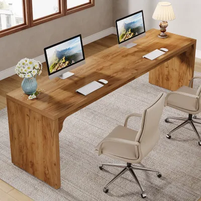 Produktbild von Tribesigns Schreibtisch Computertisch 180 x 59 x 75 cm Doppelter Langer Schreibtisch, PC Tisch Bürotisch Arbeitstisch Esstisch Büro-Möbel, Braun