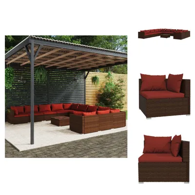 Image de vidaXL Ensemble de salon de jardin de 12 pièces avec coussins, en polyrotin marron - Ensembles de mobilier de jardin