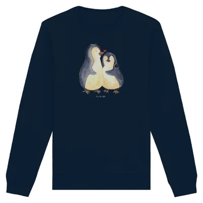 Produktbild von Mr. & Mrs. Panda Baumwoll Pullover Pinguine Einschlafen Größe S - French Navy - Geschenk, für Frauen, Valentinstag, Hochzeitstag, Jahrestag, Freundin, Mitbringsel, Pulli