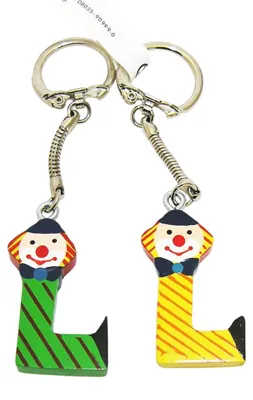 Immagine prodotto di Portachiavi a forma di lettera "L", design clown – colorato portachiavi per chiavi, borsa e idea regalo. Portachiavi a forma di lettera, colorato
