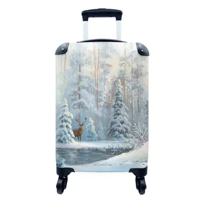 Produktbild von MuchoWow® Koffer Handgepäck Trolley Rollkoffer Kleine Reisekoffer mit 4 Rollen - Hirsche - Winter - Wald - Cabin Size < 55x40x23 cm & 55x40x20 cm - Fotokoffer - Kabinenkoffer - Boardgepäck - Reise-Box - Reisekoffer - Reisegepäck - Koffer mit Bild - Trolley für Kinder