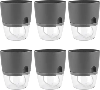 Imagen del producto de 6 macetas con sistema de riego automático, macetas de plástico para plantas aromáticas, de 15,3 cm de ancho