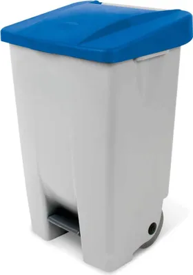 Produktbild von Tretabfalleimer mit Rollen, Inhalt 80 Liter, HxBxT 740 x 490 x 420 mm, Korpus grau, Deckel blau