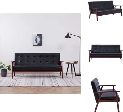 Zdjęcie produktu dla vidaXL 3-osobowa sofa czarna imitacja skóry  - Sofy