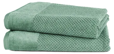 Produktbild von 2-TLG. Badetücher Set mit Anhängeschlaufe aus 100% Baumwolle, saugstark, weich und   - 2 Badetücher aus Baumwolle 70x140 cm, Grün - Salbeigrün