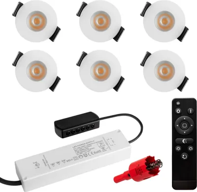 Produktbild von S-Polylight PREMIUM Mini LED- Einbauspots Warmweiss 3.000K, DIMMBAR, IP65, FUNK 3W LED Einbaustrahler Terrassenüberdachung, Terrassenbeleuchtung, Bad, Sauna, LED Spots mit Fernbedienung (WEISS, 6x LED-SET)