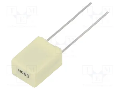 Obrázok produktu pre 5 kondenzátorov: polyesterový, 63 V DC, 40 V AC, kapacita 1 µF, rozmer rozstupov 5 mm, tolerancia ±10%, typ R82DC4100Z360K