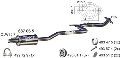 Produktbild von ERNST 687065 Mittelschalldämpfer Schalldämpfer für TOYOTA Yaris Schrägheck (P9)