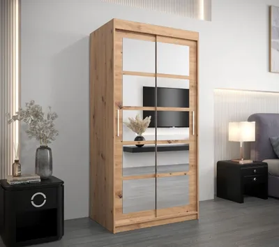 Obrázek produktu pro Šatní skříň se zrcadly ALENA - šířka 100 cm, dub artisan