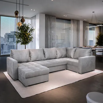 Produktbild von Masseno Ecksofa LORIVO R-S mit Schlaffunktion U-Form, Sofa mit Bettkasten, Wohnzimmersofa, Couch, Soffa, Bettsofa, Couchgarnitur- Hellgrau, PAROS 05