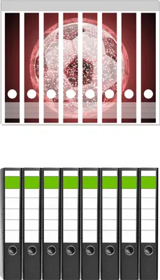 Produktbild von Wallario 8 Stück schmale Ordner inkl. Klebeetiketten mit Motive Fußball digital - Netzwerk in rot -  Set mit Rückenschildern / Ordnerrücken Stickern