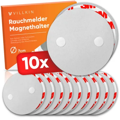Produktbild von Villkin Magnethalter für Rauchmelder 7cm, 10Stück – Schnelle Montage ohne Bohren | Starke Haftkraft | Werkzeuglose Installation | Universell passend