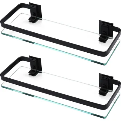 Immagine prodotto di Piatto doccia in vetro, 8 mm, nero opaco, alluminio, 2 pezzi, da montare a parete, dimensioni 350x120x61 mm
