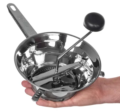 Image de Moulin à passoire en acier inoxydable - Presse manuelle pour légumes et fruits - Tamis pour soupes et sauces, 24 cm - 1 pièce - Argenté