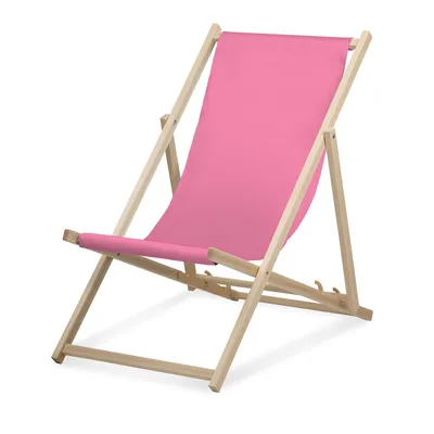 Image de Chaise longue - unicolore - rose - pliable - en bois de hêtre - supporte jusqu'à 95kg - dossier réglable en 3 positions - Chaise longue de plage