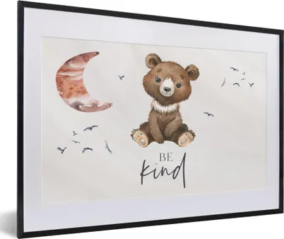 Produktbild von MuchoWow® Gerahmtes Poster Sprichwörter - Kind sein - Kinder - Teddybär - Aquarell 60x40 cm - Poster mit Schwarzem Bilderrahmen Wandposter Rahmen Foto Bilder - Schlafzimmer - Plakat in Rahmen - Drucken