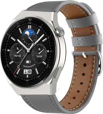 Produktbild von Strap-it Huawei Watch GT 3 Pro 46mm Armband Leder (Grau)