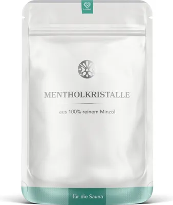 Produktbild von LoWell® 100g Mentholkristalle aus 100% reiner Minze - Ideal als Sauna Aufgussmittel für die Sauna - Wiederverschließbare Beutel - Menthol