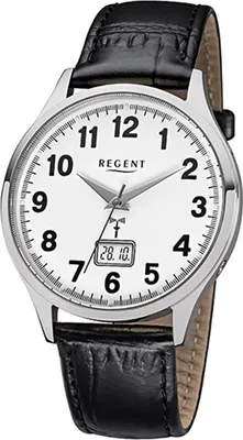 Produktbild von Regent Leder Herren Uhr FR-228 Funkuhr Armband schwarz D2URFR228