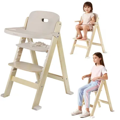 Produktbild von LIONELO Floris Hochstuhl Baby ab 6 Monate bis zu 40 kg, Fußstütze verstellbares, Tablett, Sicherheitsgurte, Konstruktion aus Birkenholz - Beige