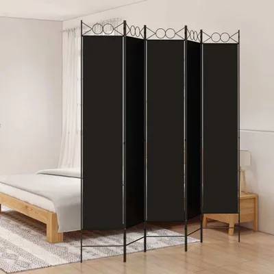 Produktbild von vidaXL 5 tlg. Paravent Schwarz 200x220 cm Stoff - Raumteiler - Paravent - Raumtrenner - Trennwand