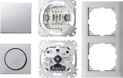 Produktbild von Merten LED Dimmer Set mit Aluminium 2fach Rahmen und Wippschalter mit Alu-Design