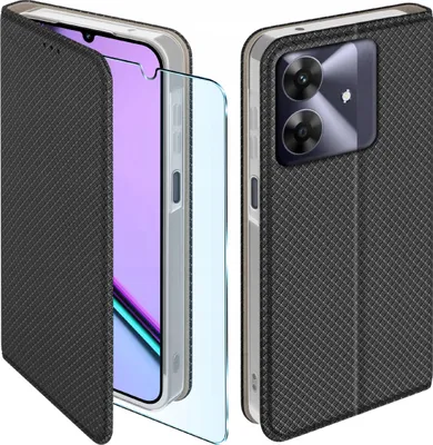 Zdjęcie produktu dla Etui z klapką do Realme Note 60 Zamykane Czarne Futerał + Szkło 9H