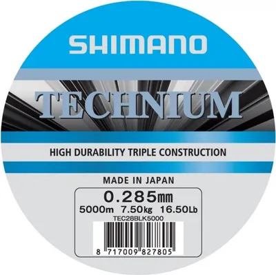 Obrázok produktu pre SHIMANO Technium, 5000m, 0.29mm, 7.5kg / 16.54lbs, sivá, monofilný vlasec na lov kaprov, TEC28BLK5000