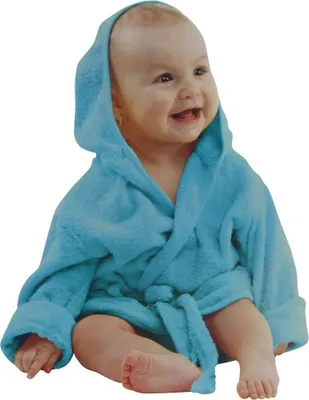 Produktbild von Baby Bademantel mit Kapuze Gürtel und Knopf Türkis Baumwolle