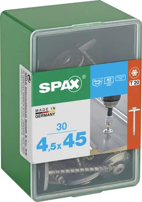 Produktbild von SPAX Spenglerschraube, 4,5 x 45 mm, 30 Stück, Vollgewinde, Linsensenkkopf, T-STAR plus T20, 4CUT - 4577000450454