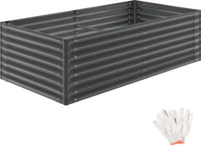 Obrázek produktu pro Zvýšený záhon Blomma od tectake, pozinkovaná ocel, 200 × 100 × 62 cm, 1200 l, antracitová barva, zahradní záhon, záhon na květiny, záhon na zeleninu, záhon na bylinky, zaoblené rohy