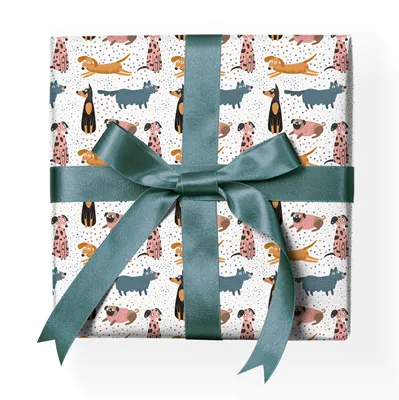 Produktbild von Fröhliches Tier Geschenkpapier mit süßen Hunden, weiß - G23028, 32 x 48cm