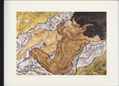 Obrázek produktu pro Egon Schiele Zarámovaný obraz s jemným paspartováním | nástěnné obrazy | v rámu - Objetí, Milenci II, 1917 (60 x 80 cm)