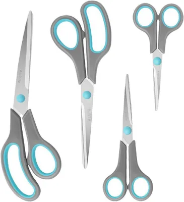 Produktbild von Asdirne Schere, Klingen aus rostfreiem Stahl, Griff mit weichem Griff, Blau/Grau, 4 Stück/Packung