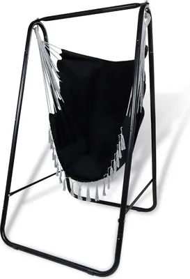 Produktbild von CCLIFE Hängesessel mit Gestell Kissen Hängeschaukel Hängestuhl Bis 100kg Indoor & Outdoor Garten Hängesitz, Schwarz-schaukel