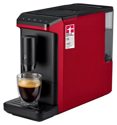 Produktbild von Tchibo Kaffeevollautomat Esperto mini, Rot, nur 16 cm breit Zubereitung von Espresso, Caffè Crema und Caffè XL, 1,1 l Wassertank, einfache Reinigung