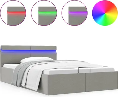 Produktbild von vidaXL Bett mit Bettkasten Hydraulisch LED Hellgrau Stoff 140x200 cm