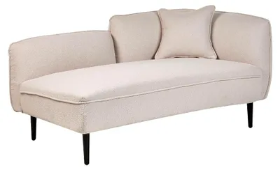 Produktbild von Chaiselongue Bouclé beige linksseitig mit Kissen und Metallgestell