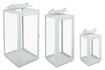 Produktbild von 3tlg. Laterne NORDIC weiß aus Metall H24-50cm moderne Metalllaterne (3 Größen)