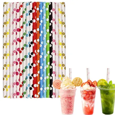 Produktbild von Papierstrohhalme mit Punkten – 100 Stück – Biologisch abbaubar – 20 cm