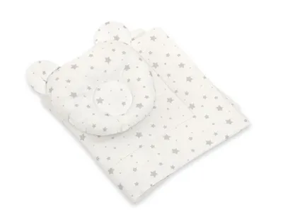Image de Duo de coussin et d'oreiller profilé Nalle mini étoiles grises 2 pièces