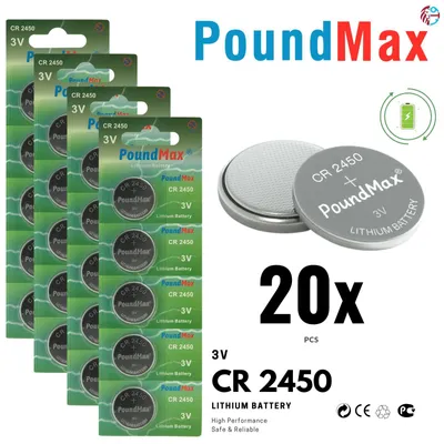 Produktbild von 20x CR2450 PoundMax Knopfbatterie CR2450 Lithium 3 Volt 850 mAh 5er-Blister