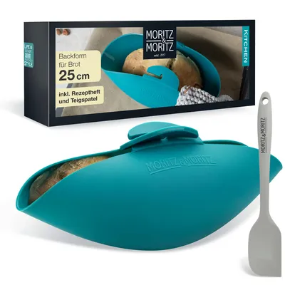 Produktbild von Silikonische Rundform 25 cm Ø - Backform für Brot und Kuchen - Dampfbackform aus Silikon für Gemüse - inkl. Teigabzieher und Rezeptbuch