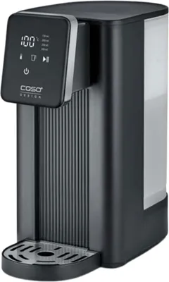 A black and gray instant hot water dispenser with a digital display.
