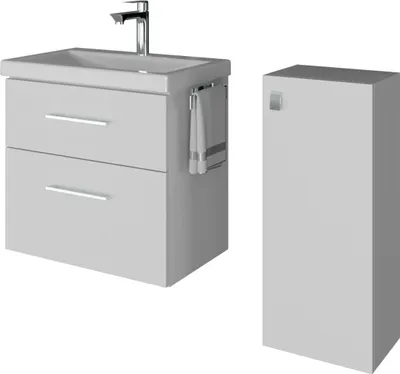 Produktbild von Planetmöbel Badmöbel-Set Waschtisch mit Unterschrank 63 cm. & Midischrank Weiß